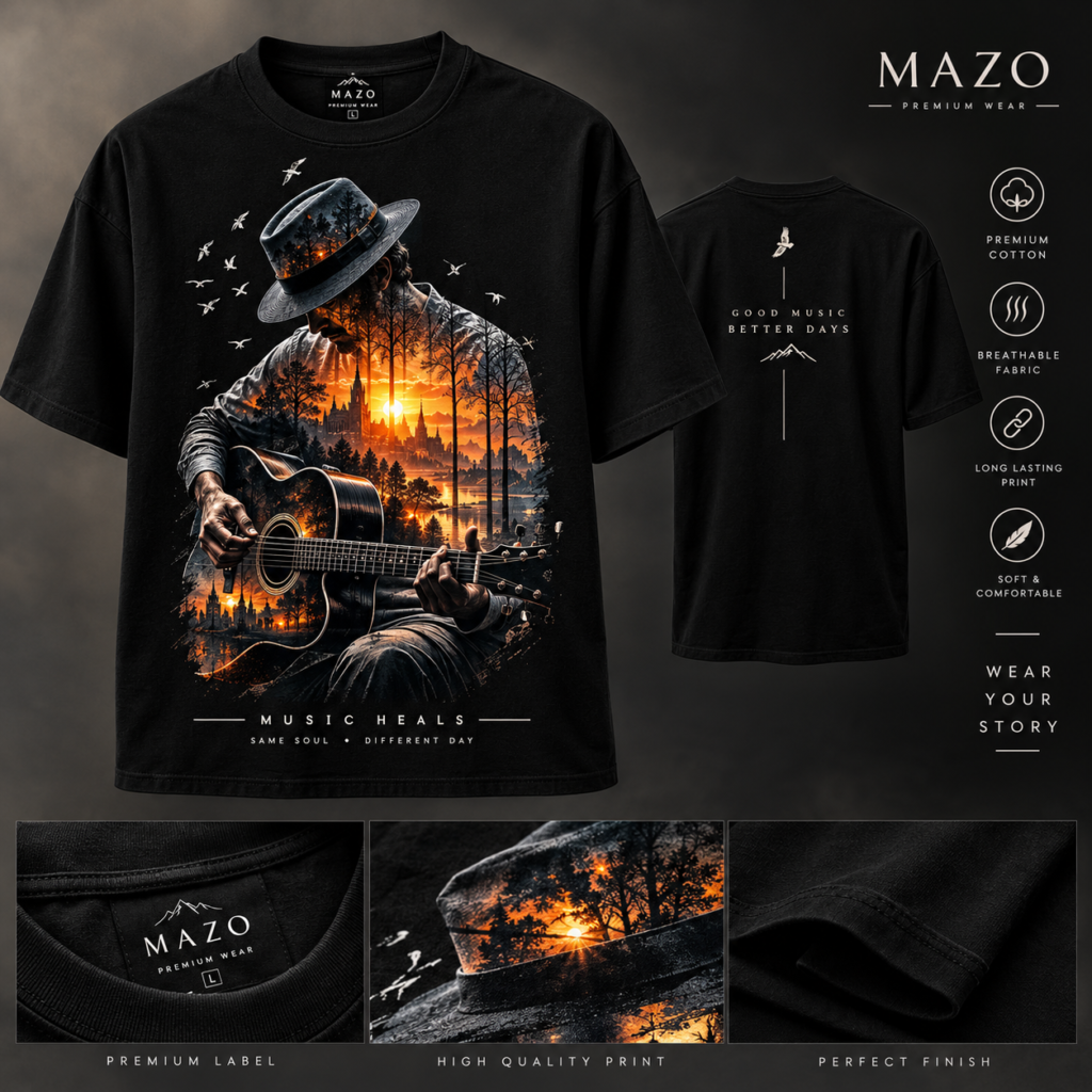 🖤 MAZO Premium Music Heals Graphic T-Shirt
