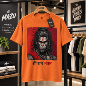 श्री राम भक्त हनुमान प्रीमियम प्रिंटेड टी-शर्ट | बजरंगबली भक्ति ग्राफिक टी