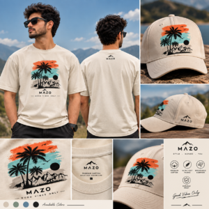 MAZO "Good Vibes Only" Premium Cotton Tropical Landscape T-Shirt & Matching Cap Combo