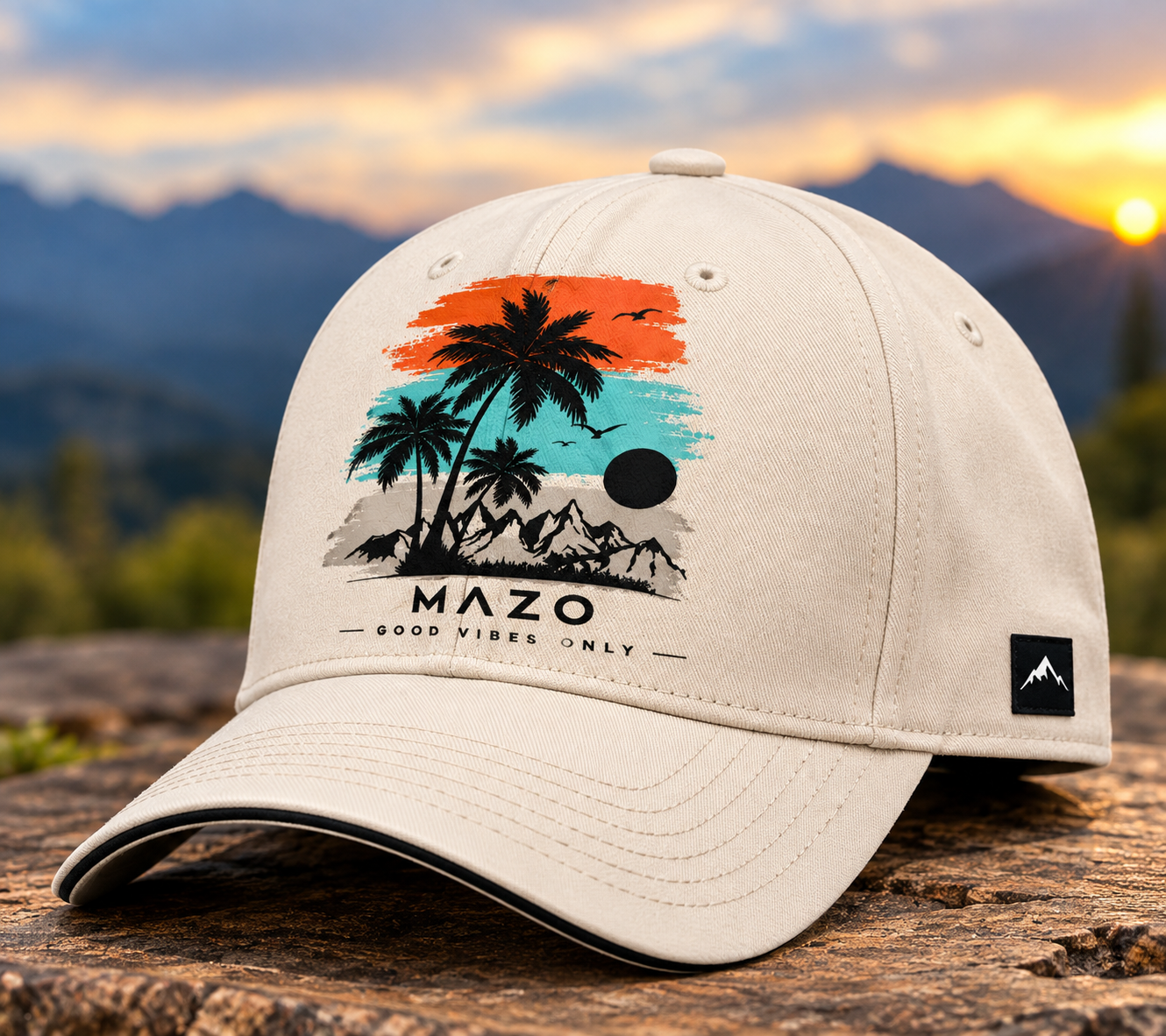 MAZO "Good Vibes Only" Premium Cotton Tropical Landscape T-Shirt & Matching Cap Combo - Image 3