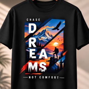 Dreams Not Comfort – Mountain Adventure Graphic Black T-Shirt
