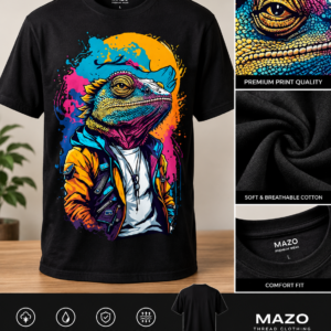 MAZO Premium Cotton Graphic T-Shirt – Vibrant Chameleon Urban Streetwear